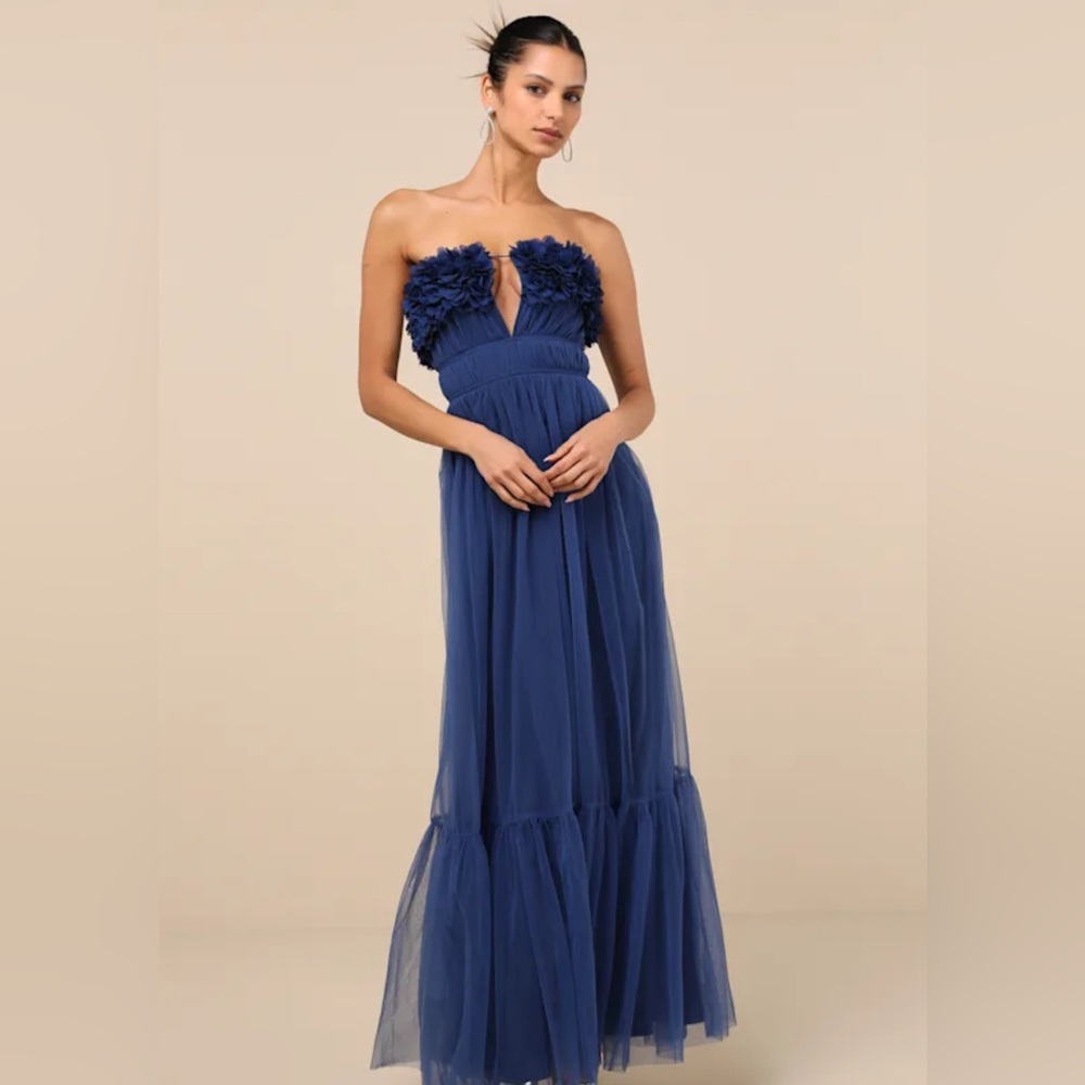 Lulu's Blue Strapless Tiered Gown for Weddings